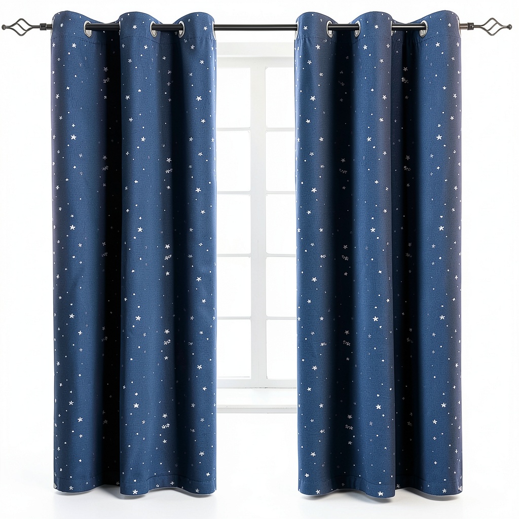 Navy Blue Polyester Blackout Curtains for Kids Room