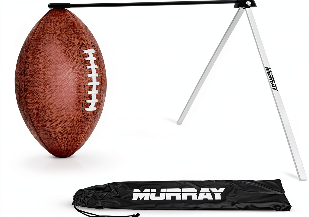 Murray football kicking tee set up on a grass field