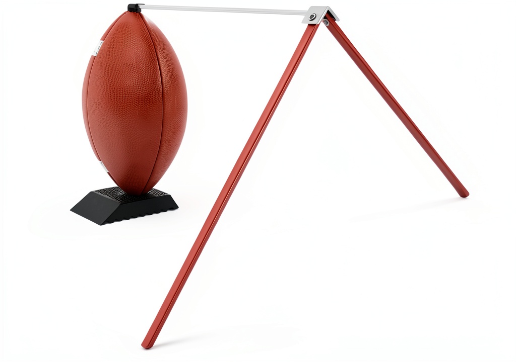 Football kicking tee set up on a grass field