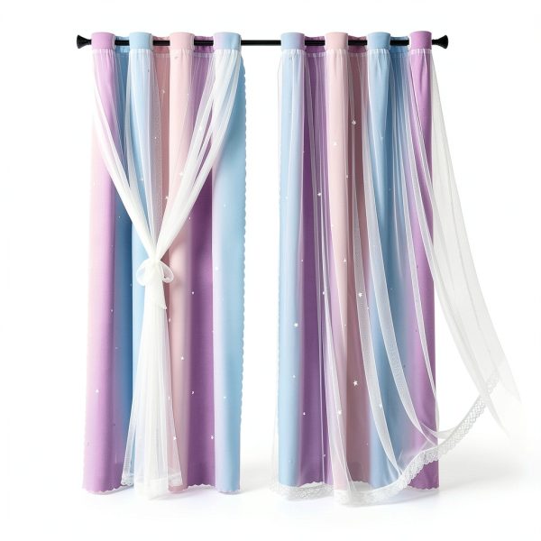 XiDi Blackout Princess Curtain Pink Purple 2 Panel-0