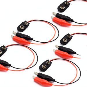 9v Battery Snap Connector to Dual Alligator Clips Cable Volt Battery Button Clips Connector, Buckle Ends Wire Leads Plastic Housing - 5PCS (5)-0