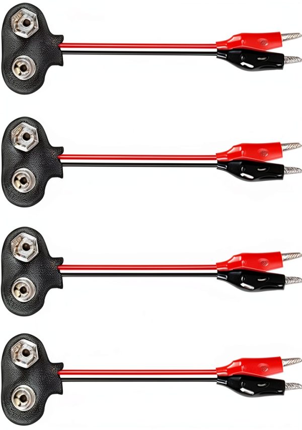 4PCS T Shape 9V Battery Snap Connectors by Bxian 15cm Clip Leads-0